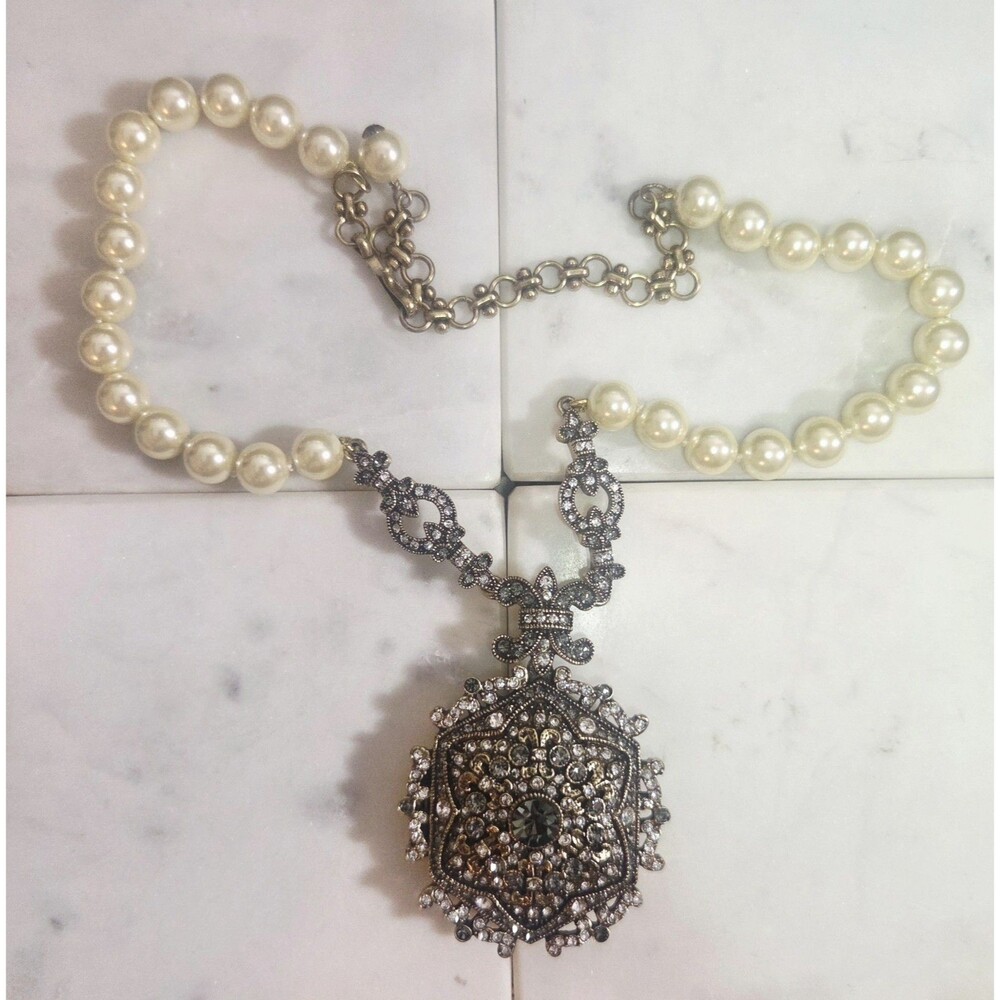 HEIDI DAUS LOCKET DROP NECKLACE "UNFORGETTABLE LAVALIERE" BEADED CRYSTAL